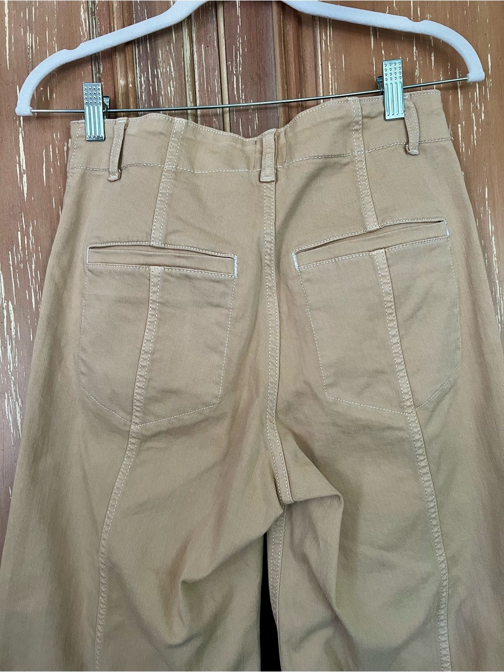 Anthropologie Maeve Delaney Crop Clean-Seamed High-Rise Wide Leg Beige Size 27 - Picture 4 of 8